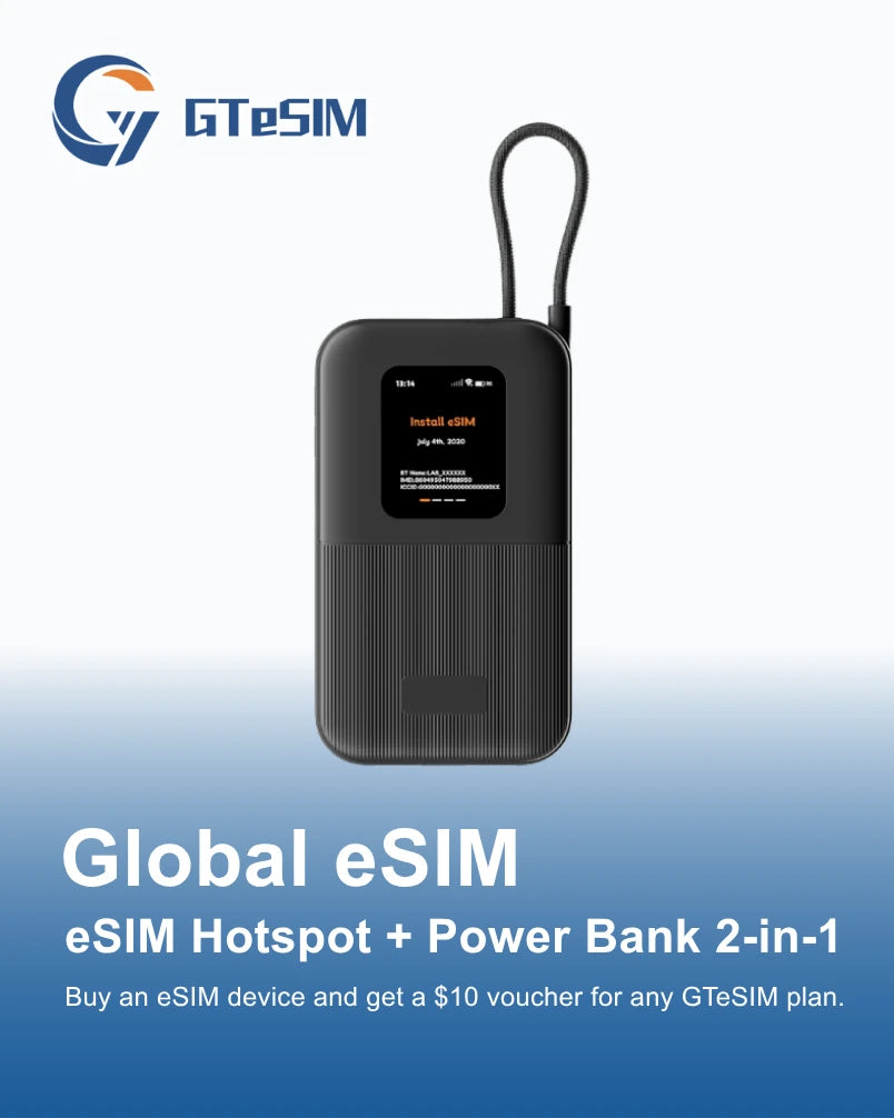 GTeSIM Global eSIM Hotspot WiFi Móvil MiFi + Power Bank + vale de $10 gratis