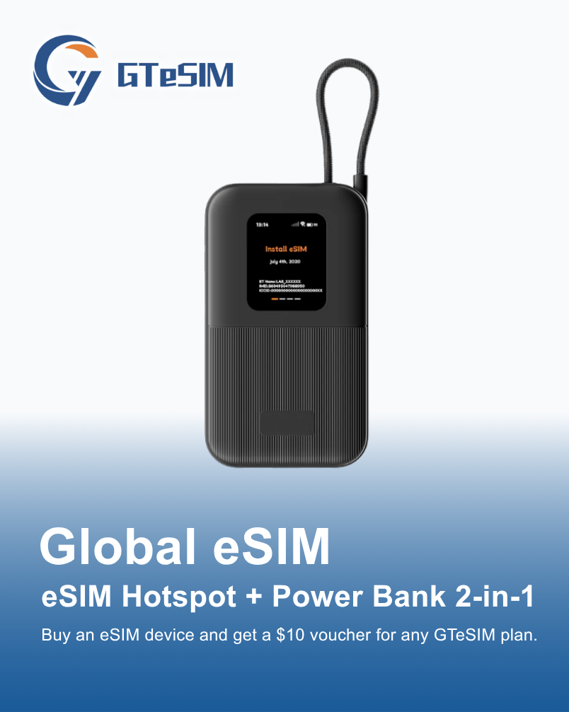 GTeSIM Global eSIM Hotspot Mobile WiFi MiFi + Power Bank + Free $10 voucher