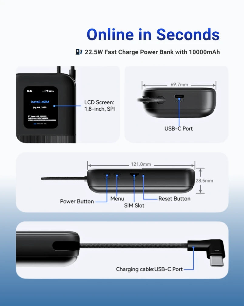 GTeSIM Global eSIM Hotspot WiFi Móvil MiFi + Power Bank + vale de $10 gratis