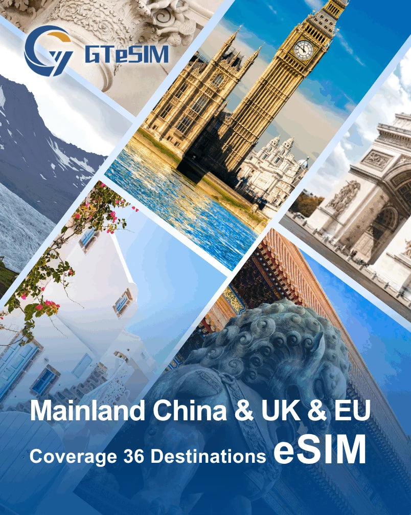 eSIM para China Continental + Reino Unido + UE (activación fuera de China Continental, Hong Kong, Macao)
